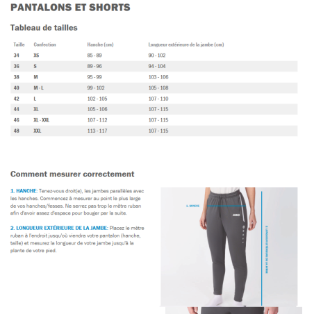TABLEAU TAILLES FEMMES