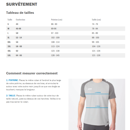 TABLEAU TAILLES HOMMES