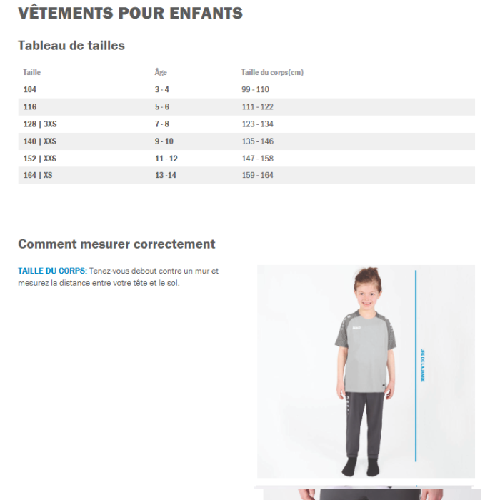 TABLEAU TAILLES ENFANT