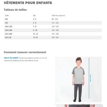 TABLEAU TAILLES ENFANT